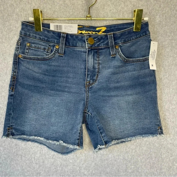 Seven7 Weekend Mid-Rise Frayed Hem Denim Shorts - Picture 2 of 7